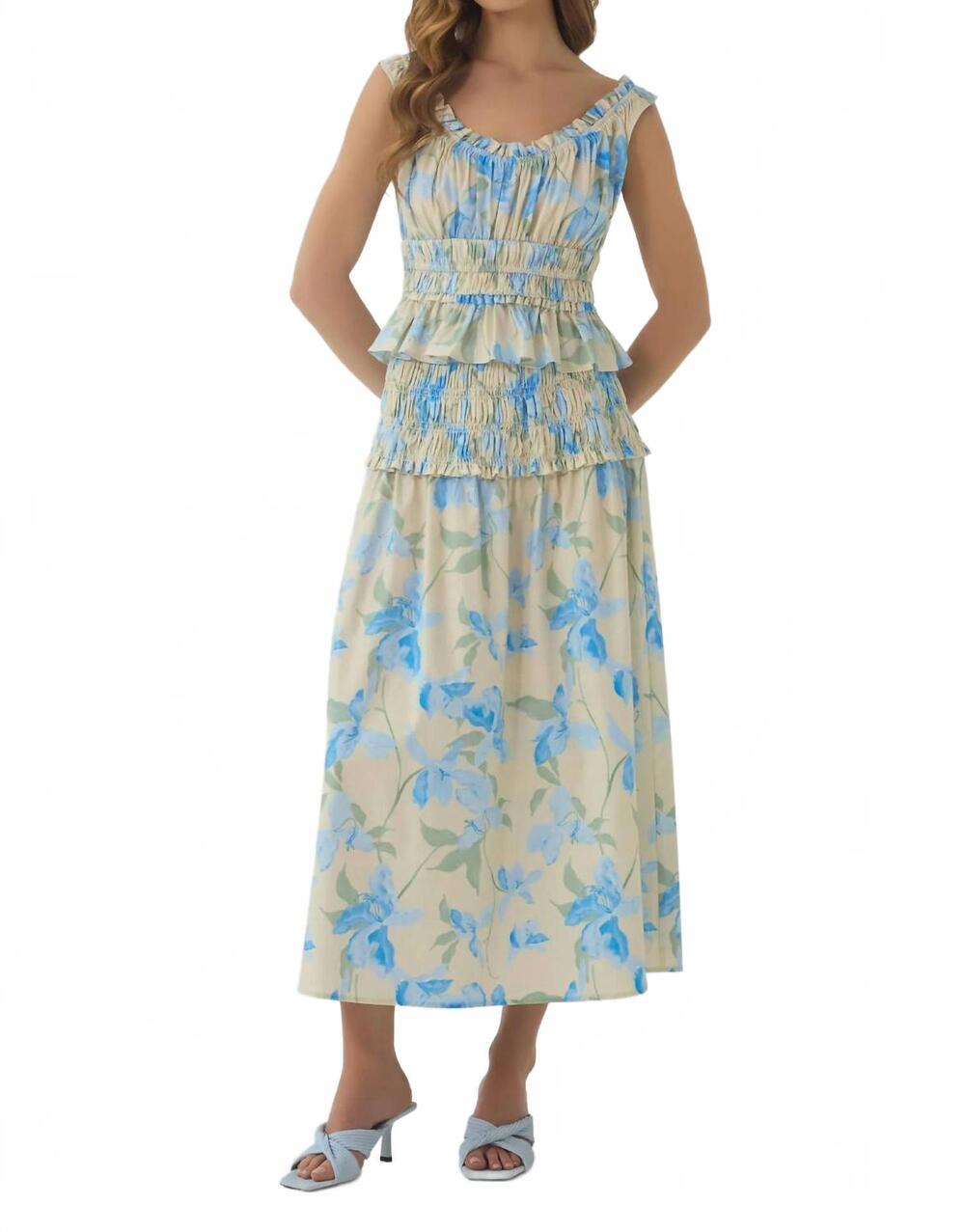 NEW HUTCH sinclair top in sky/ivory print